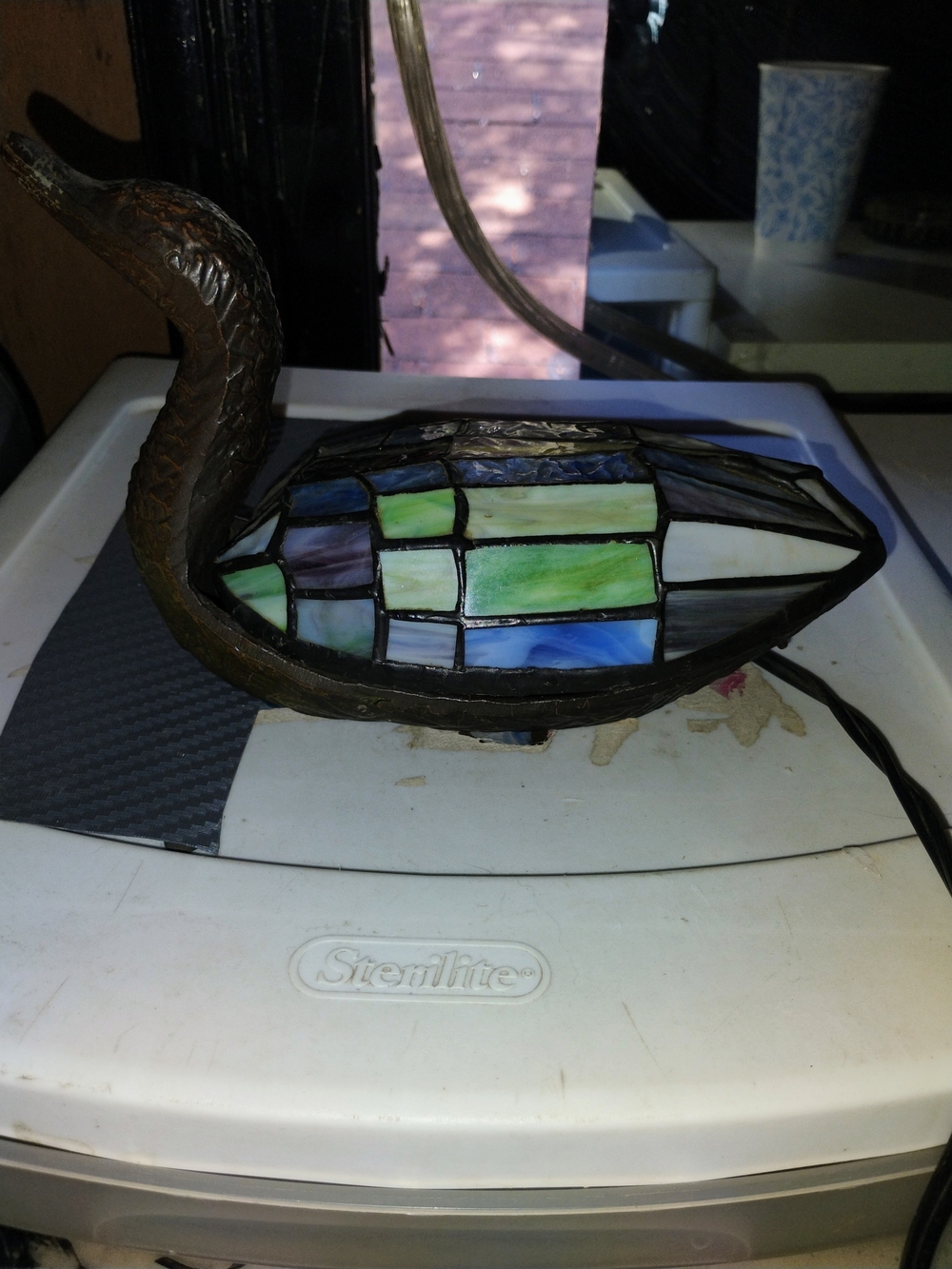 Stained Glass Turtle Accent Lamp in Green & Blue